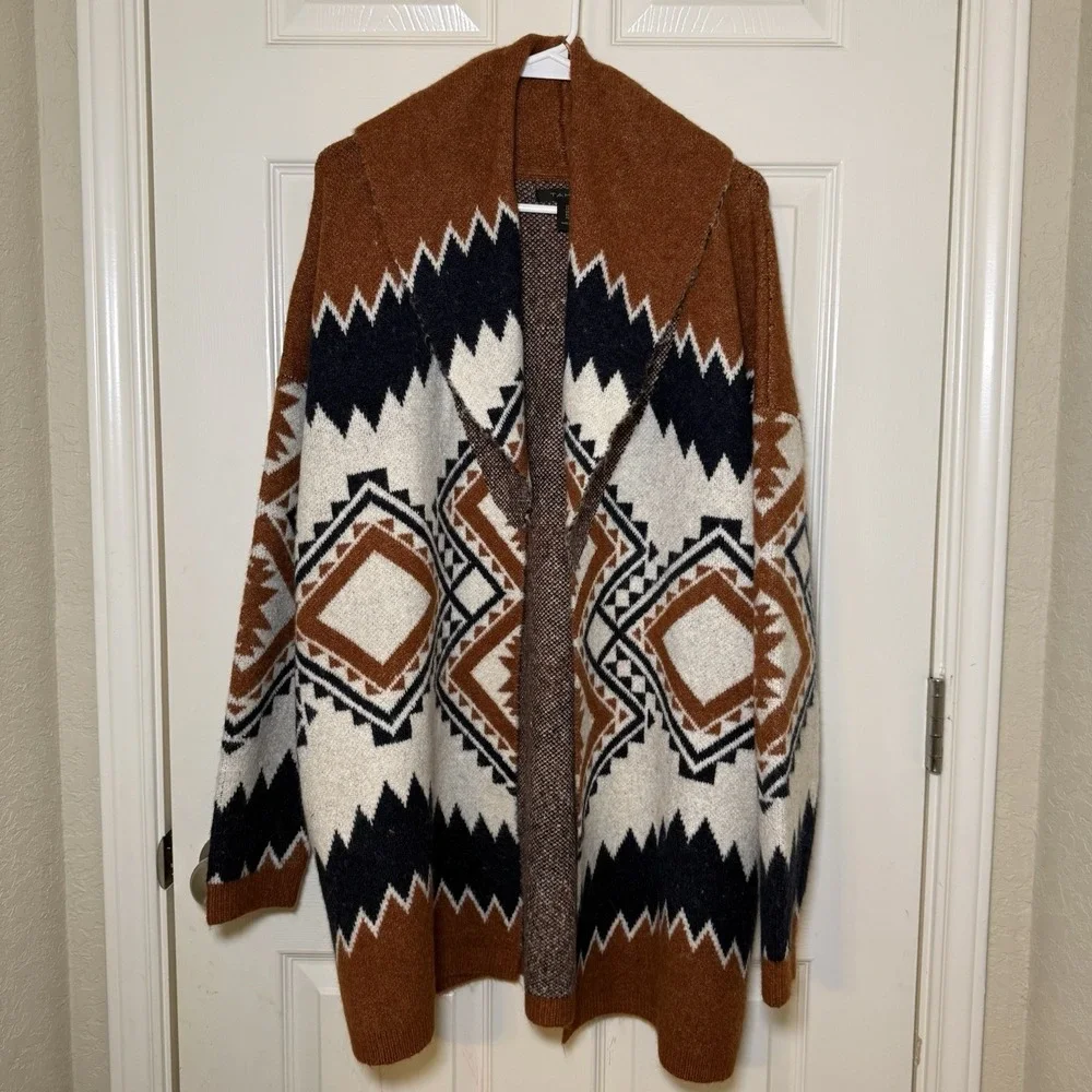 TAHARI Ladies‎ Large Southwest Aztec Western Chunky Open Front Cardigan EUC